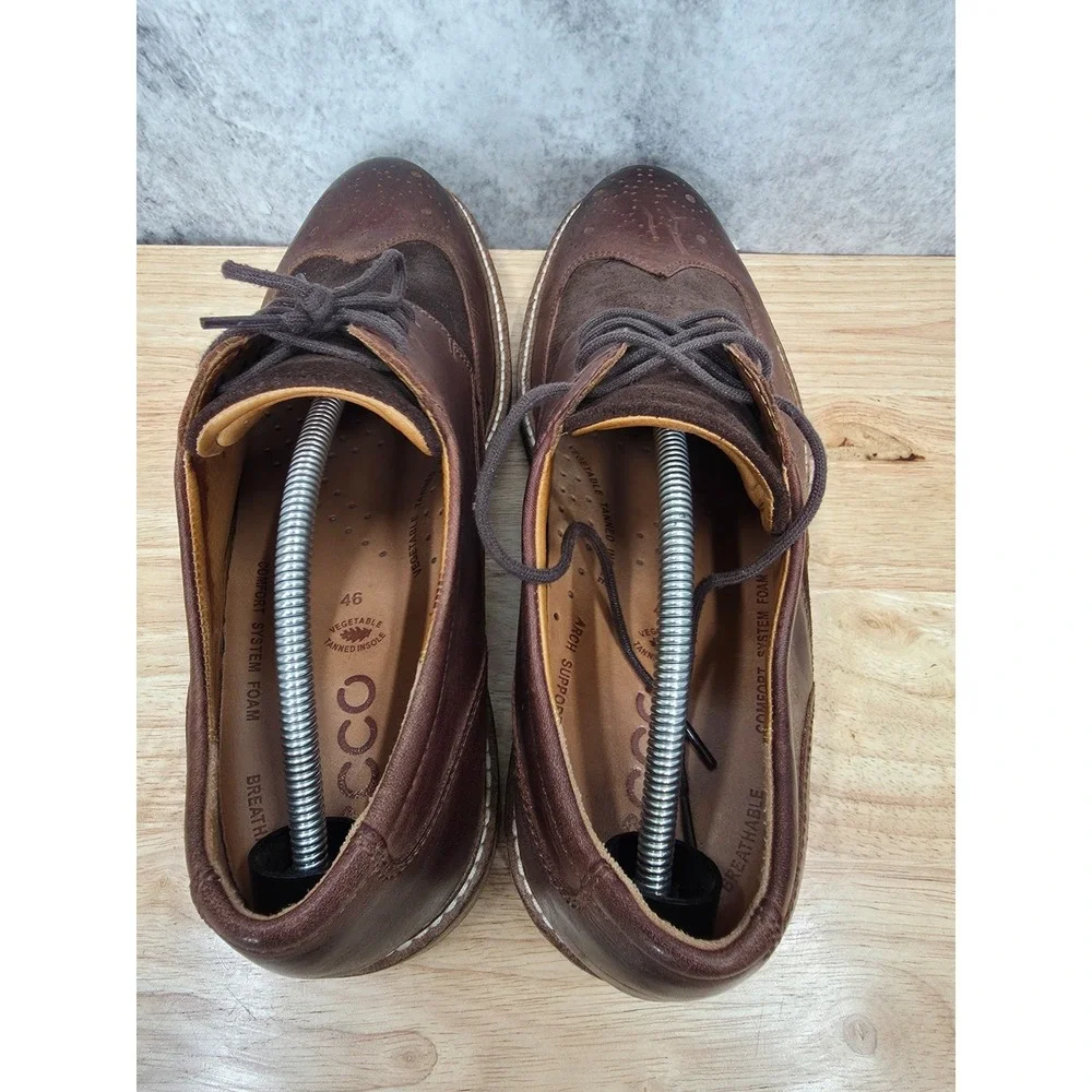 ECCO Kenton Derby Shoes Mens 12 EU 46 Brown Suede Leather Wingtip Oxford Comfort